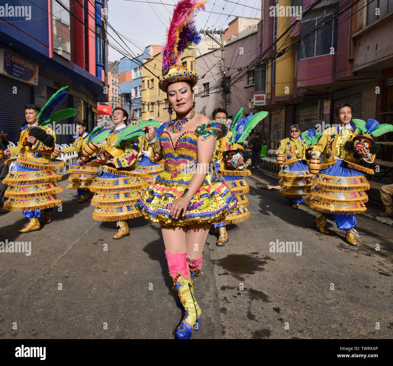 Costumed dancers at the colorful Gran Poder Festival, La Paz, Bolivia