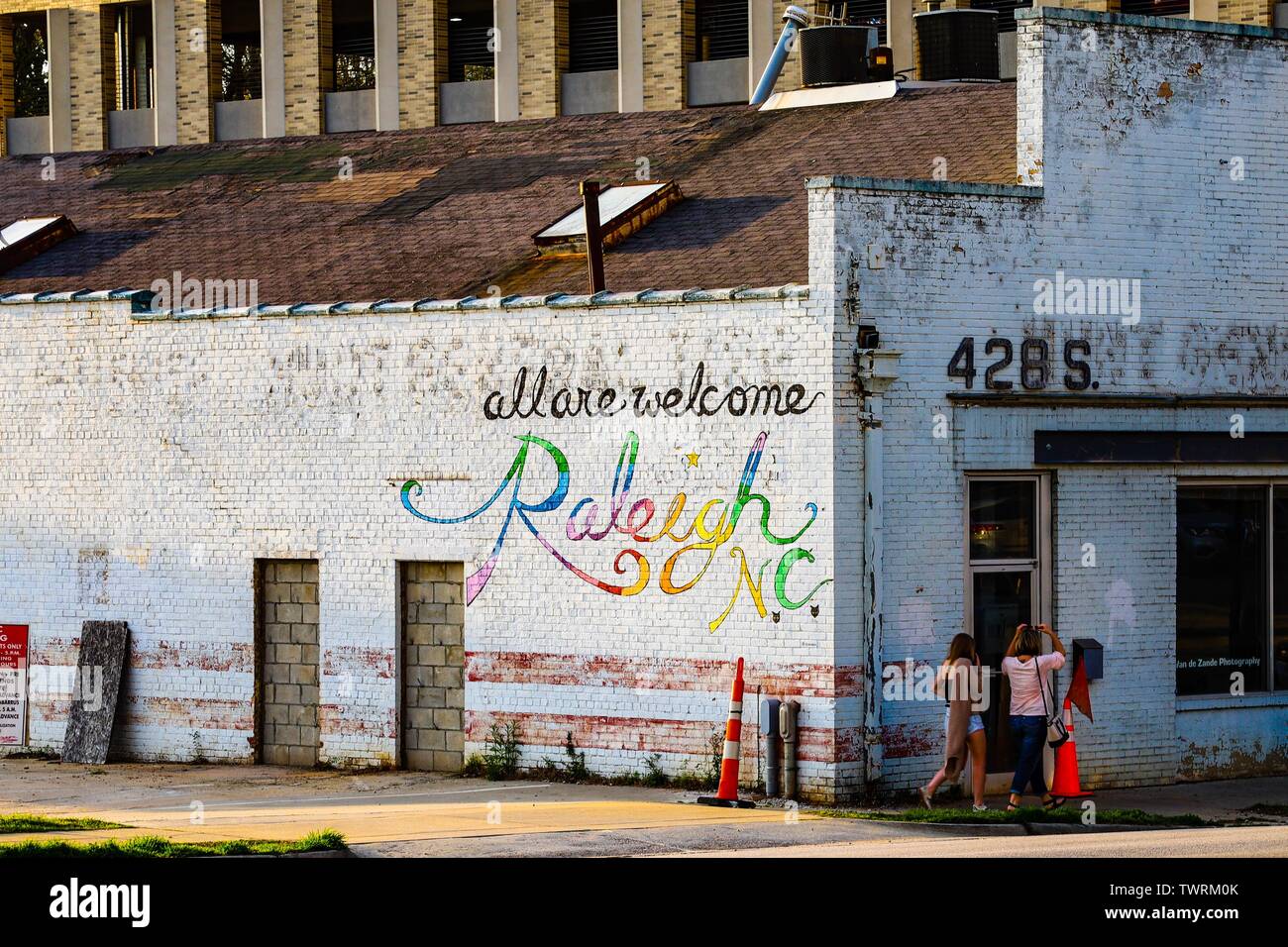 A building in Raleigh, North Carolina with graffiti on its