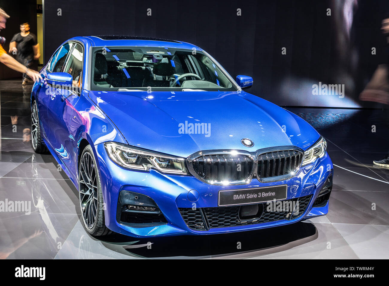 Paris, France, Oct 02, 2018 metallic blue all new BMW 3 Series Sedan ...