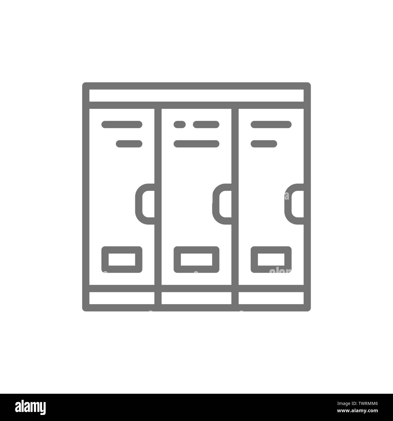 Cabinets, school lockers, locker room line icon. Stock Vector