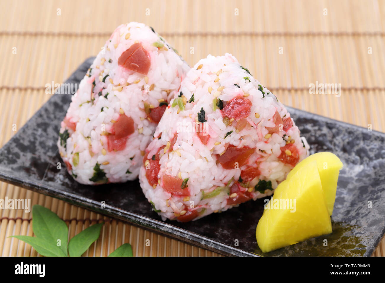 Onigiri, Japanese food, rice ball, rice triangle with umeboshi shirasu