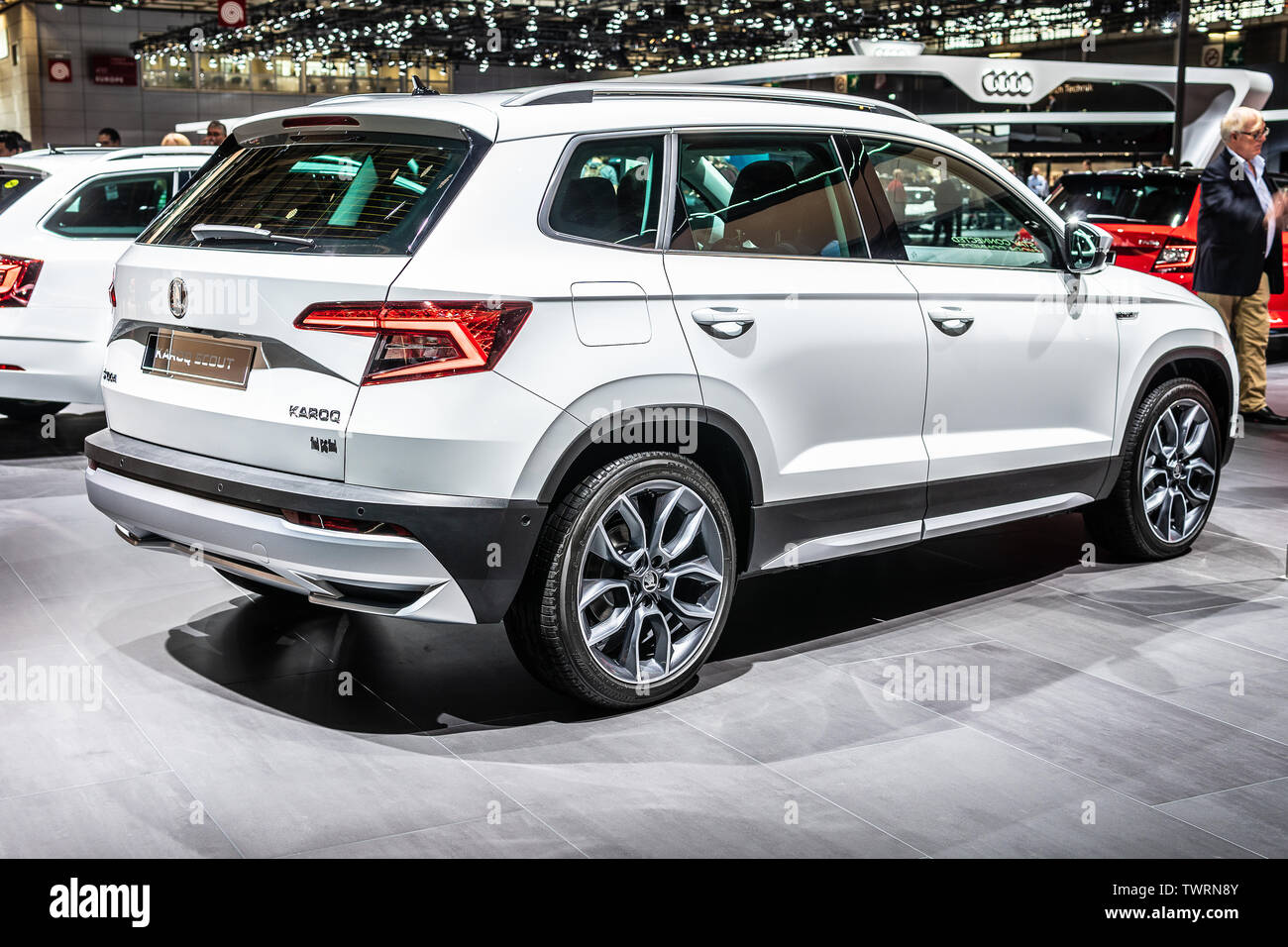 Paris, France, October 02, 2018: metallic white Skoda KAROQ Scout at  Mondial Paris Motor Show, produced by Czech automobile manufacturer Skoda  Auto Stock Photo - Alamy