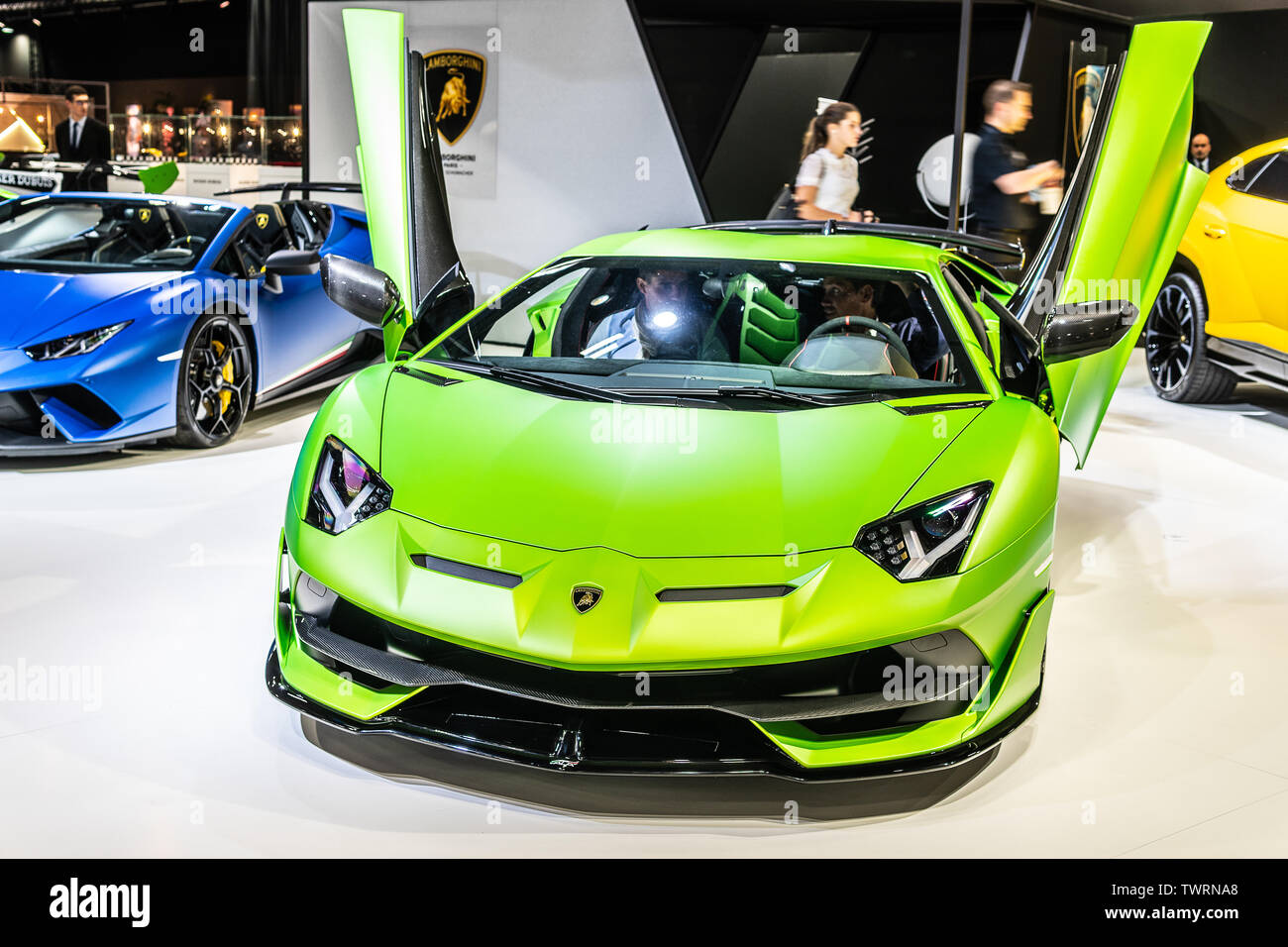 Paris France Oct 04 18 Metallic Green Lamborghini Aventador Svj Roadster Mondial Paris Motor Show Supercar Manufactured By Italian Lamborghini Stock Photo Alamy