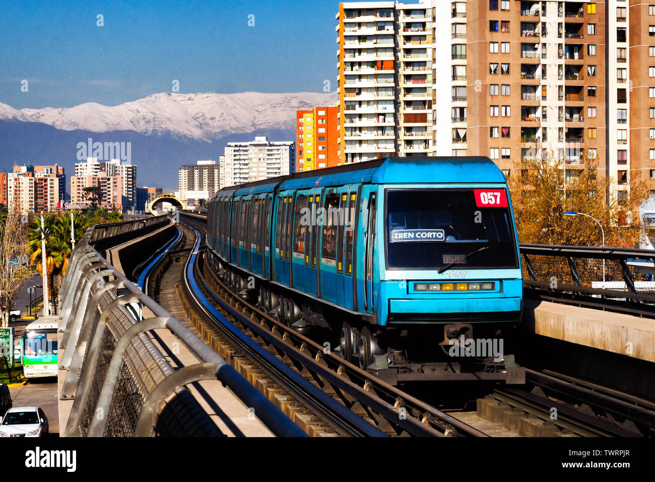 SANTIAGO, CHILE - JULY 2015: A NS93 Santiago Metro train exiting ...