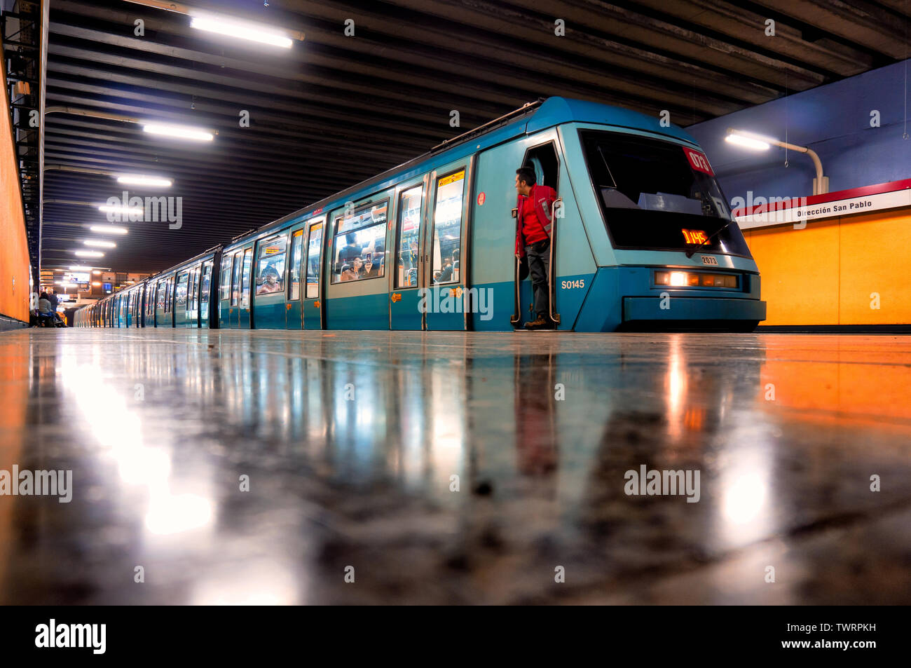 SANTIAGO, CHILE - Metro de Santiago NS93, MP89 based, train on República  station of L1 Stock Photo - Alamy
