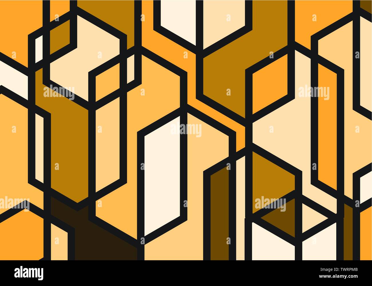 Abstract yellow tone black line polygon background vector illustration. Stock Vector