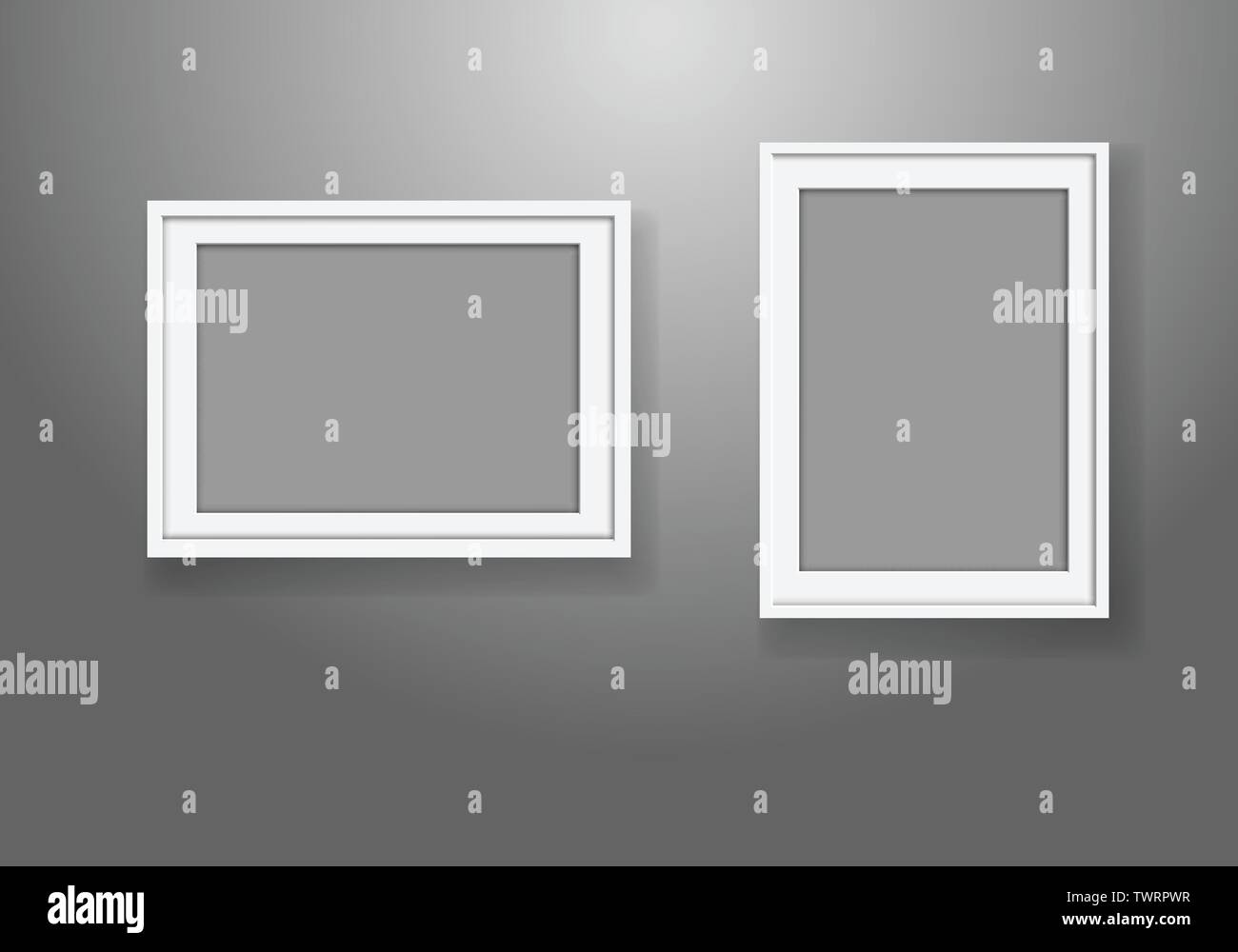 White frame blank set hang on grey wall light vector illustration Stock