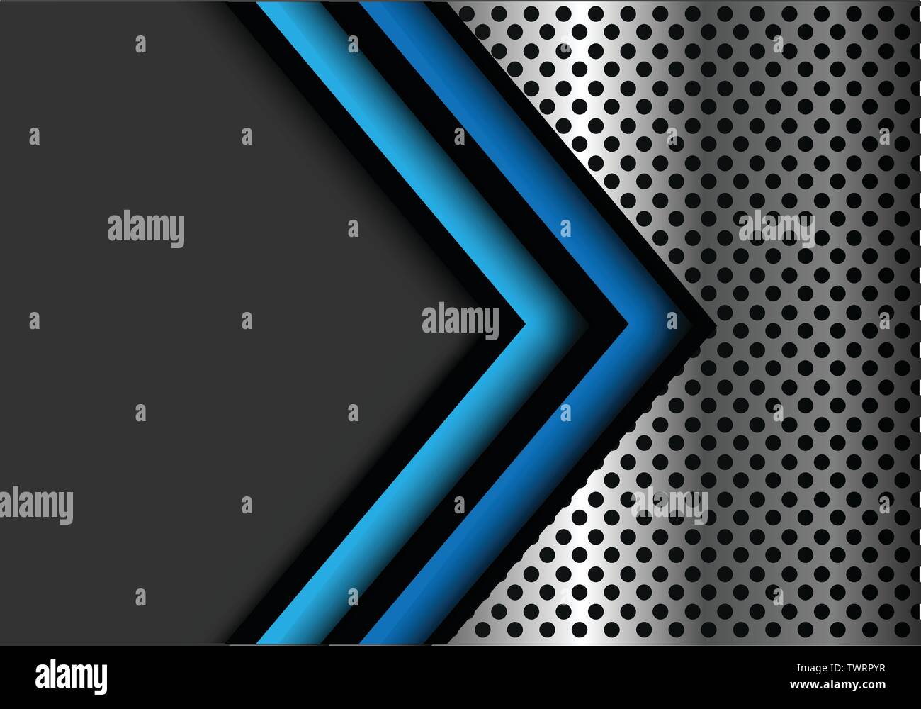 Abstract blue black line arrow with grey blank space on metal circle ...