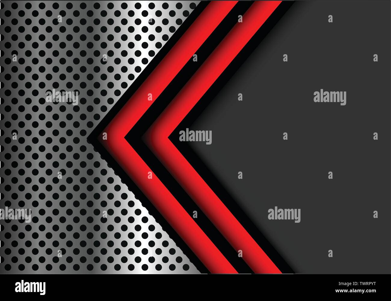 Abstract red black line arrow with gray blank space on metal circle ...