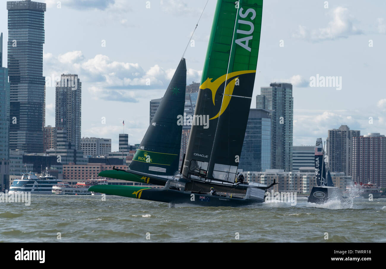 New York, NY June 22, 2019 SailGP Team Australia sails their race