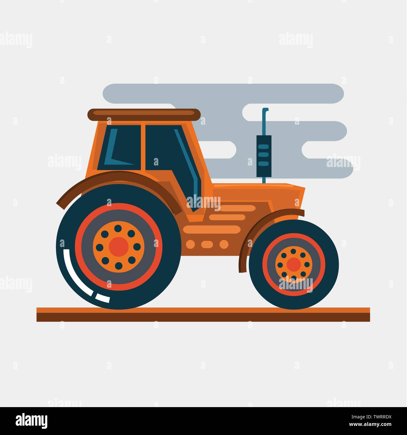 flat orange tractor vehicle side view vector illustration Stock Vector