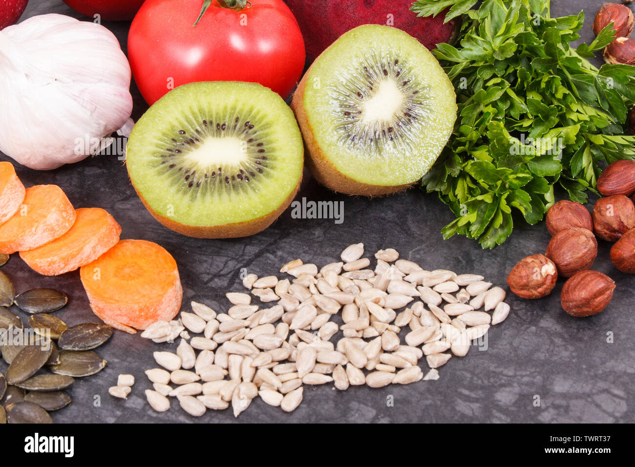 Healthy eating containing natural vitamins and minerals. Concept of