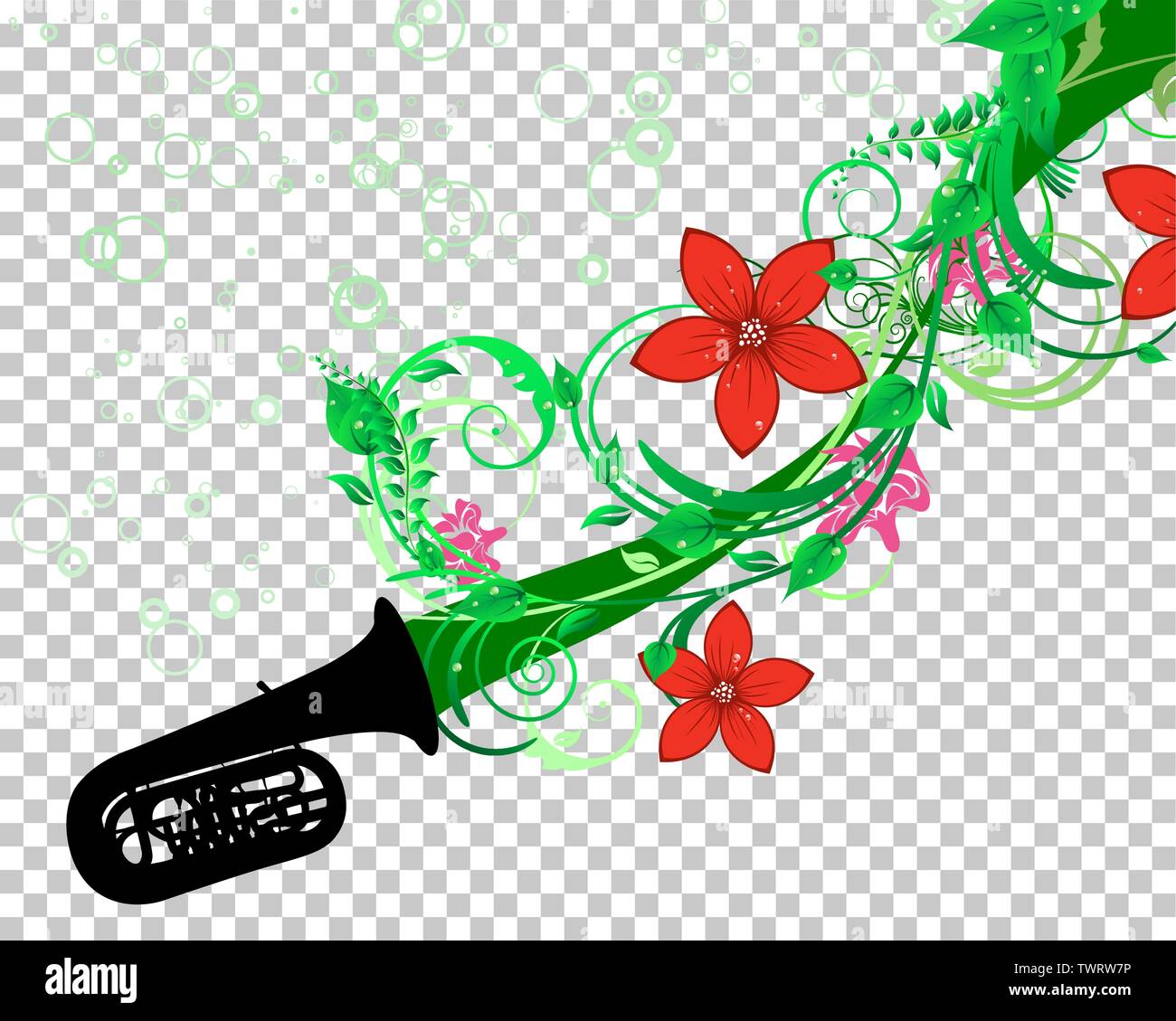 Wind instrument with Floral border for design use. Vector illustration ...
