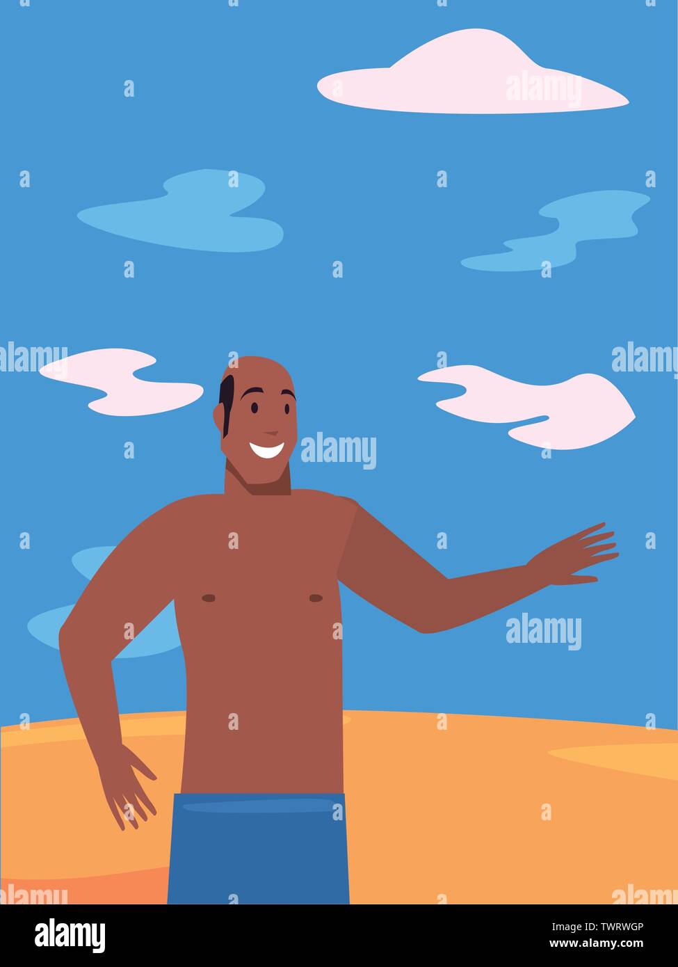 man in swimsuit in the beach summer vector illustration Stock Vector ...