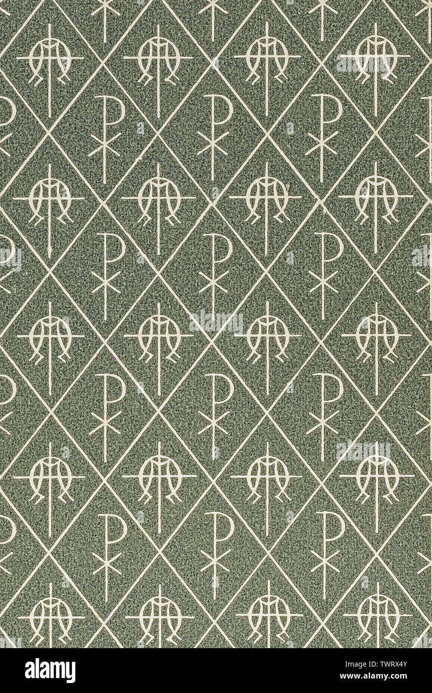 texture old paper christian symbols alpha omega cross pax Stock Photo