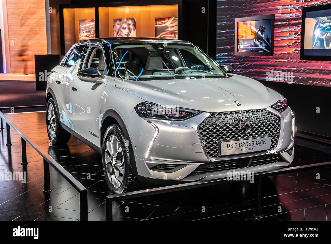 Paris, France, Oct 09, 2018 Citroen DS 3 Crossback E-Tense 4x4 Plug-In Hybrid at Mondial Paris Motor Show, SUV car produced by French Citroen Stock Photo