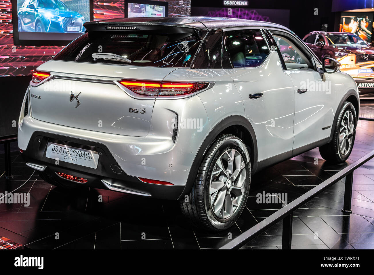 Paris, France, Oct 09, 2018 Citroen DS 3 Crossback E-Tense 4x4 Plug-In Hybrid at Mondial Paris Motor Show, SUV car produced by French Citroen Stock Photo