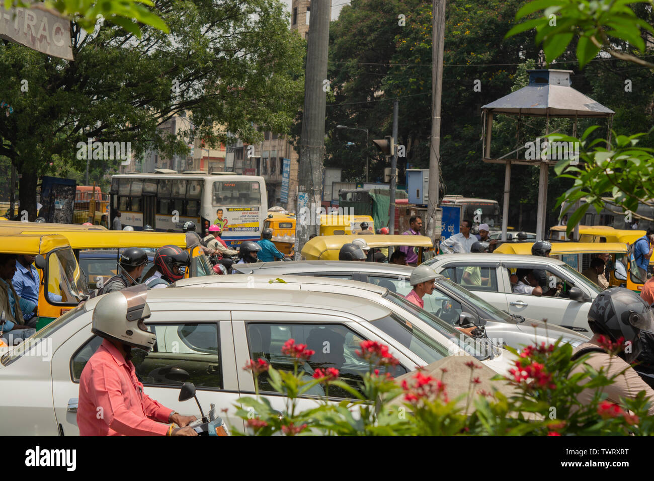 Bangalore, Karnataka India-June 04 2019 : Bengaluru city traffic near town hall, Bengaluru, India Stock Photo