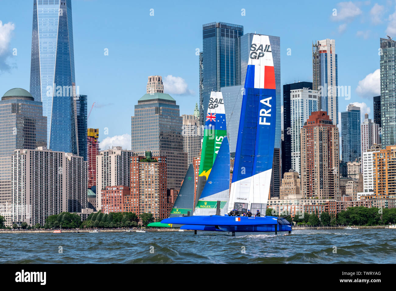 New York, USA. 22nd June, 2019. Team France SailGP and Team Australia