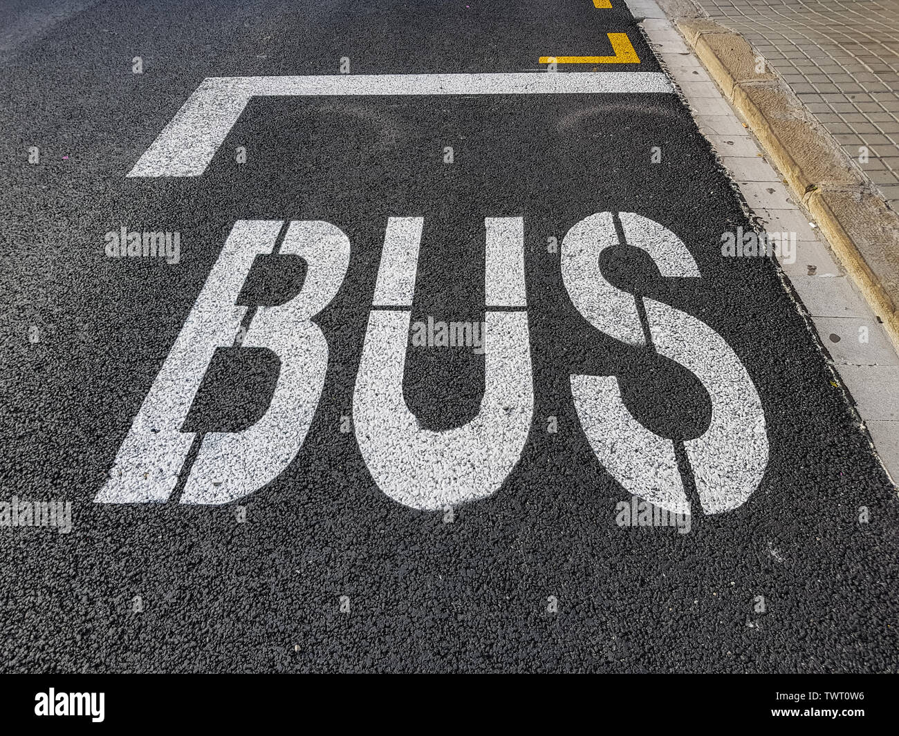 Bus stop marking on road hires stock photography and images Alamy