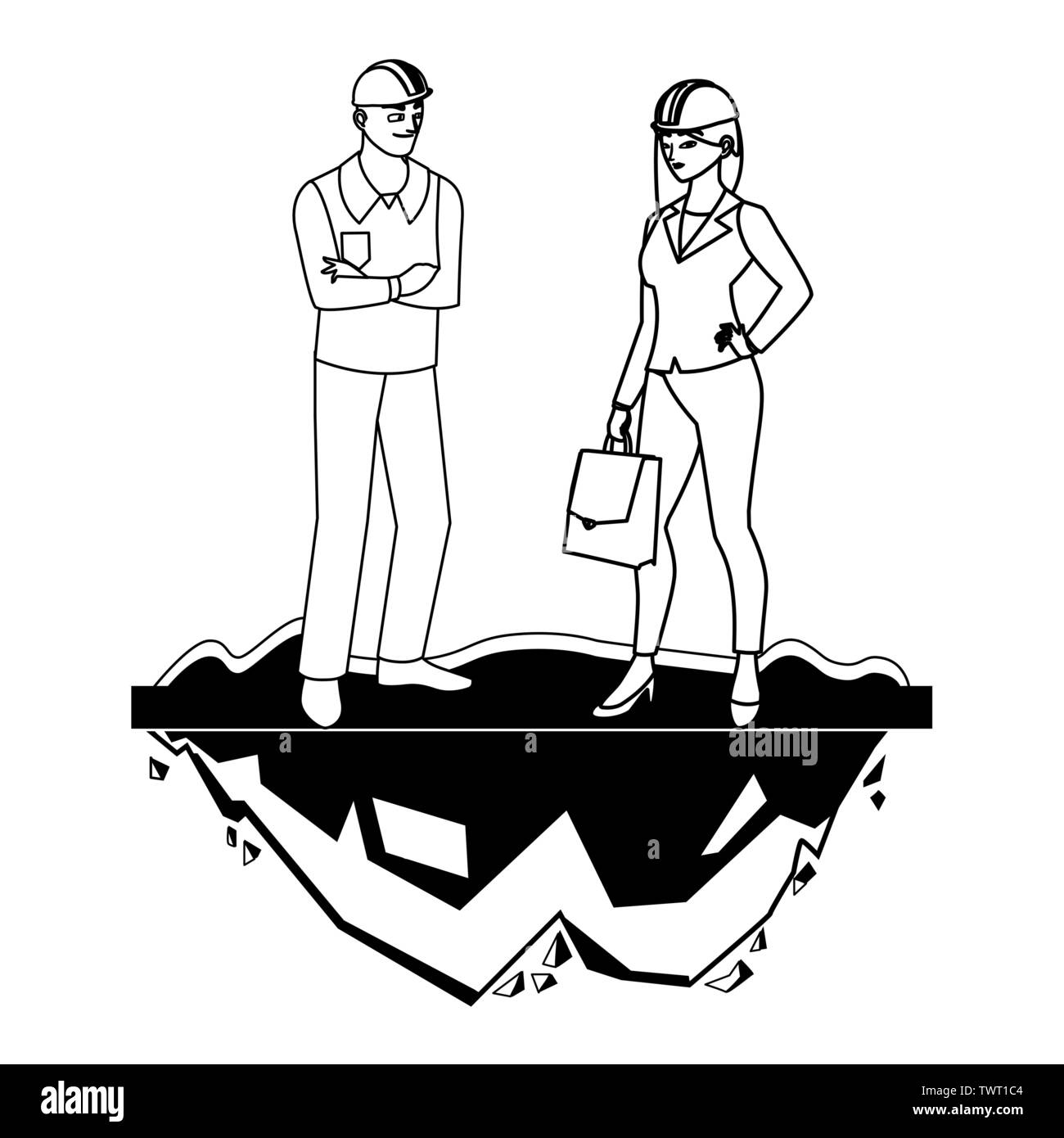 male builder constructor with woman engineer vector illustration design ...