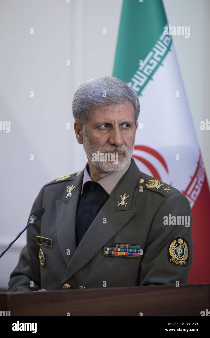 Tehran, Tehran, IRAN. 23rd June, 2019. Iranian Defense Minister, Brigadier General Amir Hatami, is seen during a meeting in Tehran, Iran. Credit: Rouzbeh Fouladi/ZUMA Wire/Alamy Live News Stock Photo