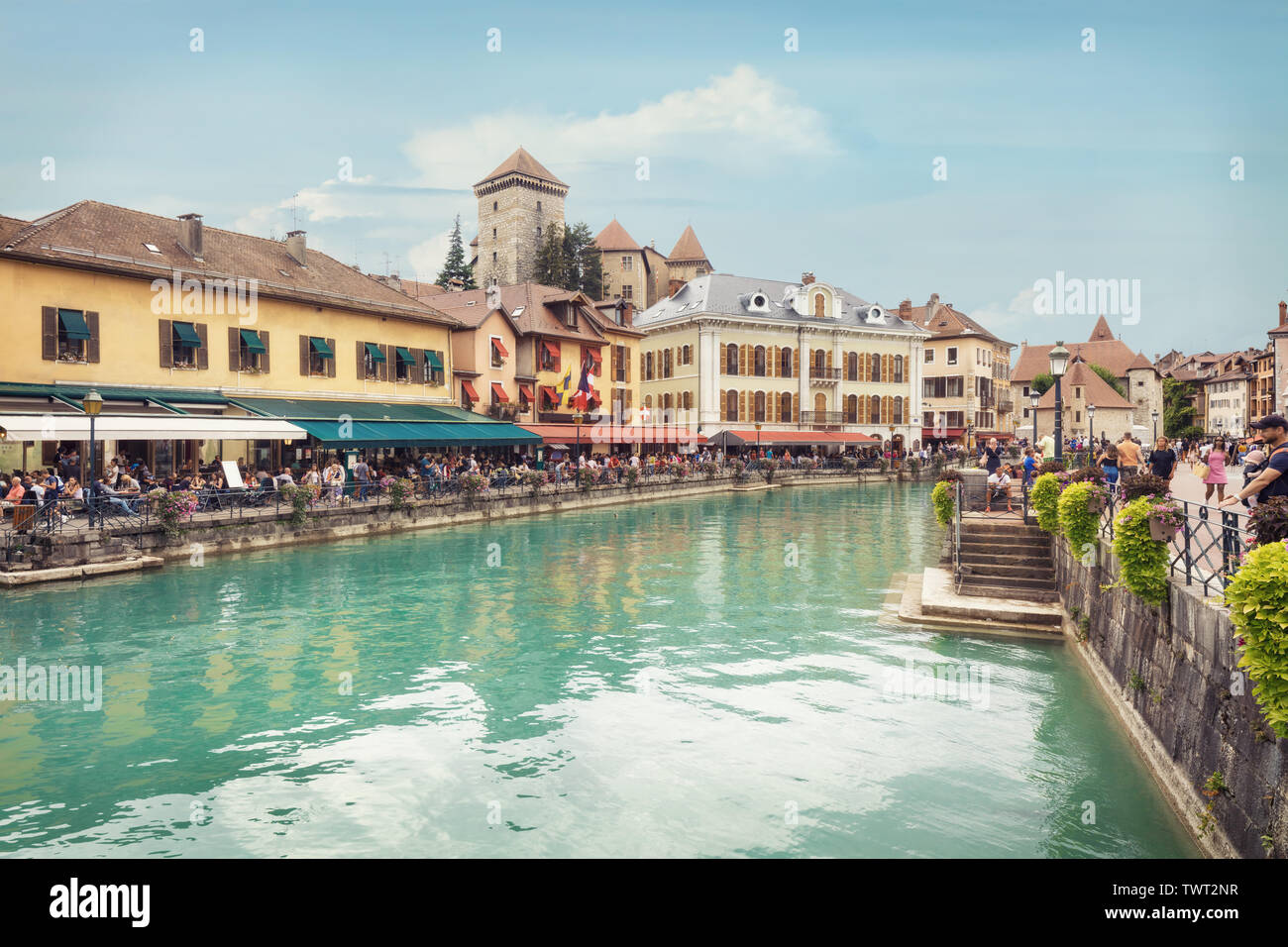 Tourists enjoying view of Annecy Old town, France Stock Photo