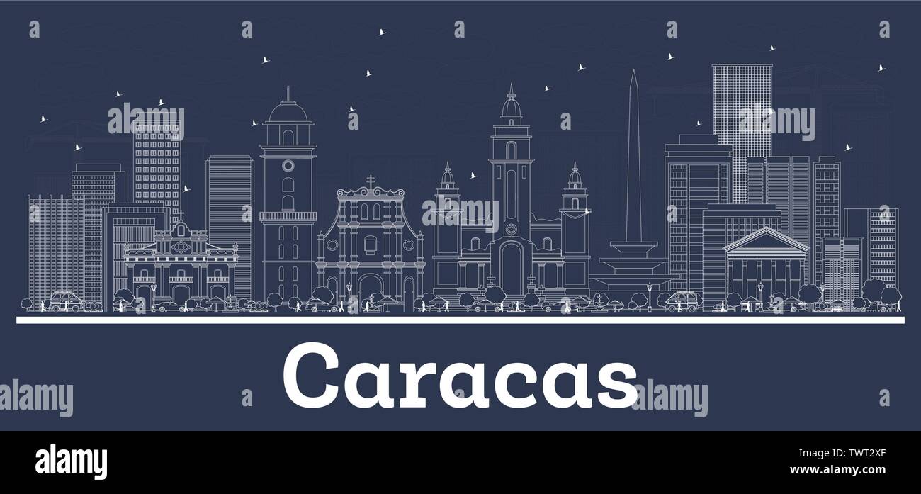 Outline Caracas Venezuela City Skyline with White Buildings. Vector Illustration. Business Travel and Tourism Concept with Historic Architecture. Stock Vector