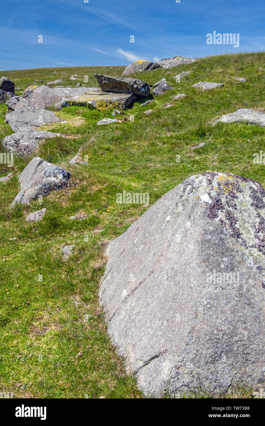 Rocky Outcrops on Carn Menyn in the Preseli Hills Pembrokeshire in West Wales. Stock Photo