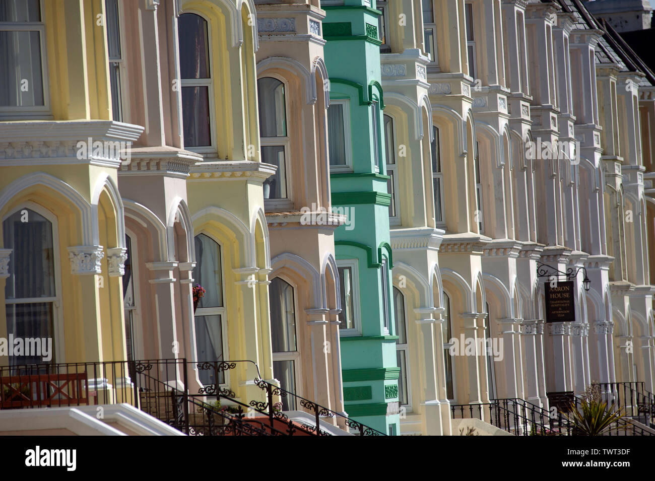 Terraced houses, Port St Mary, Isle of Man, British Isles Stock Photo