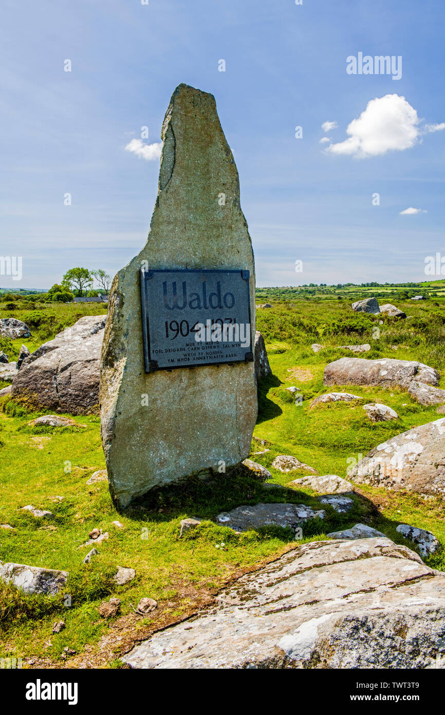 Monument or Memorial to Waldo Williams the Welsh poet from Haverfordwest in Pembrokeshire, West Wales up on the Preseli Hills Stock Photo