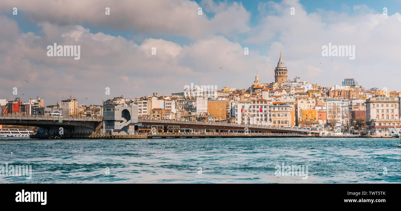 Istanbul, view from the sea to Galata tower and city Stock Photo