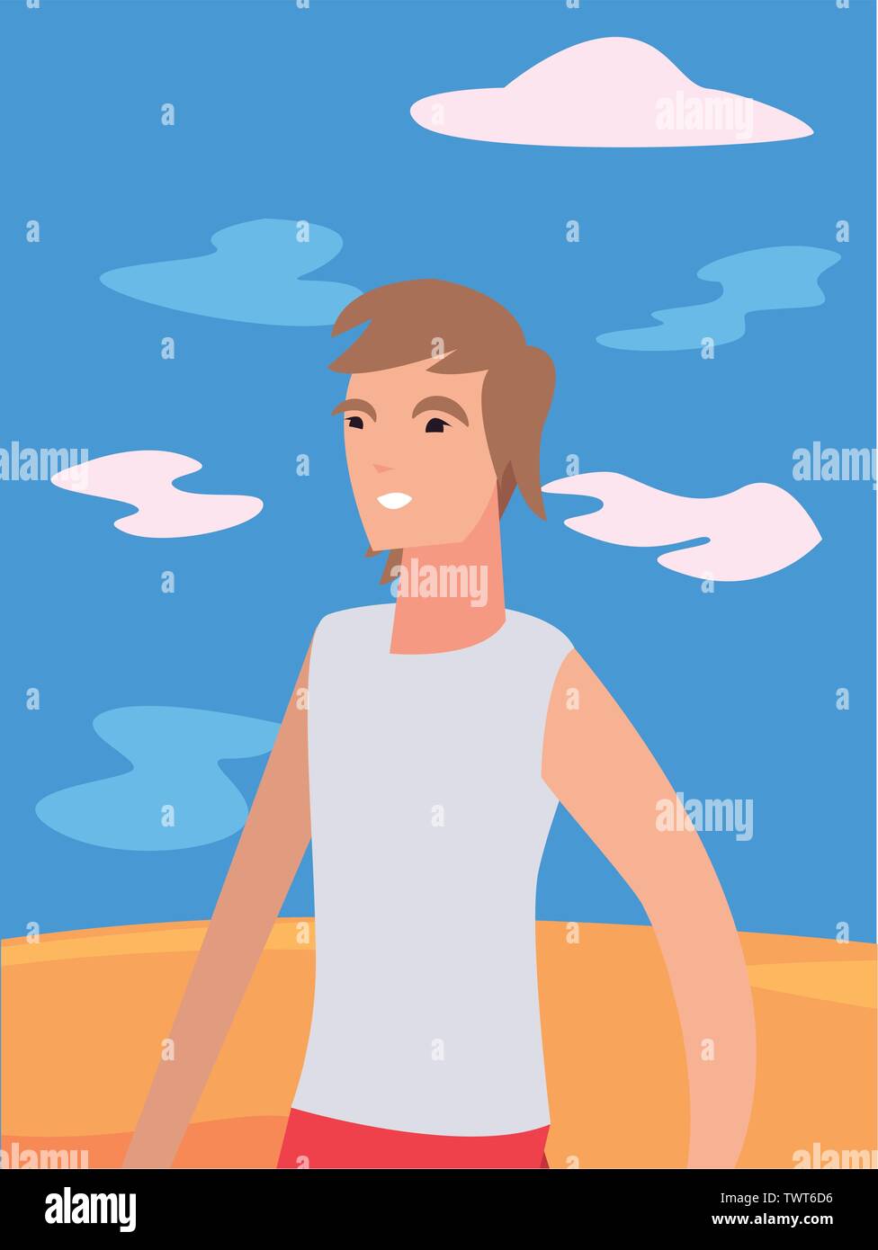 man in swimsuit in the beach summer vector illustration Stock Vector ...