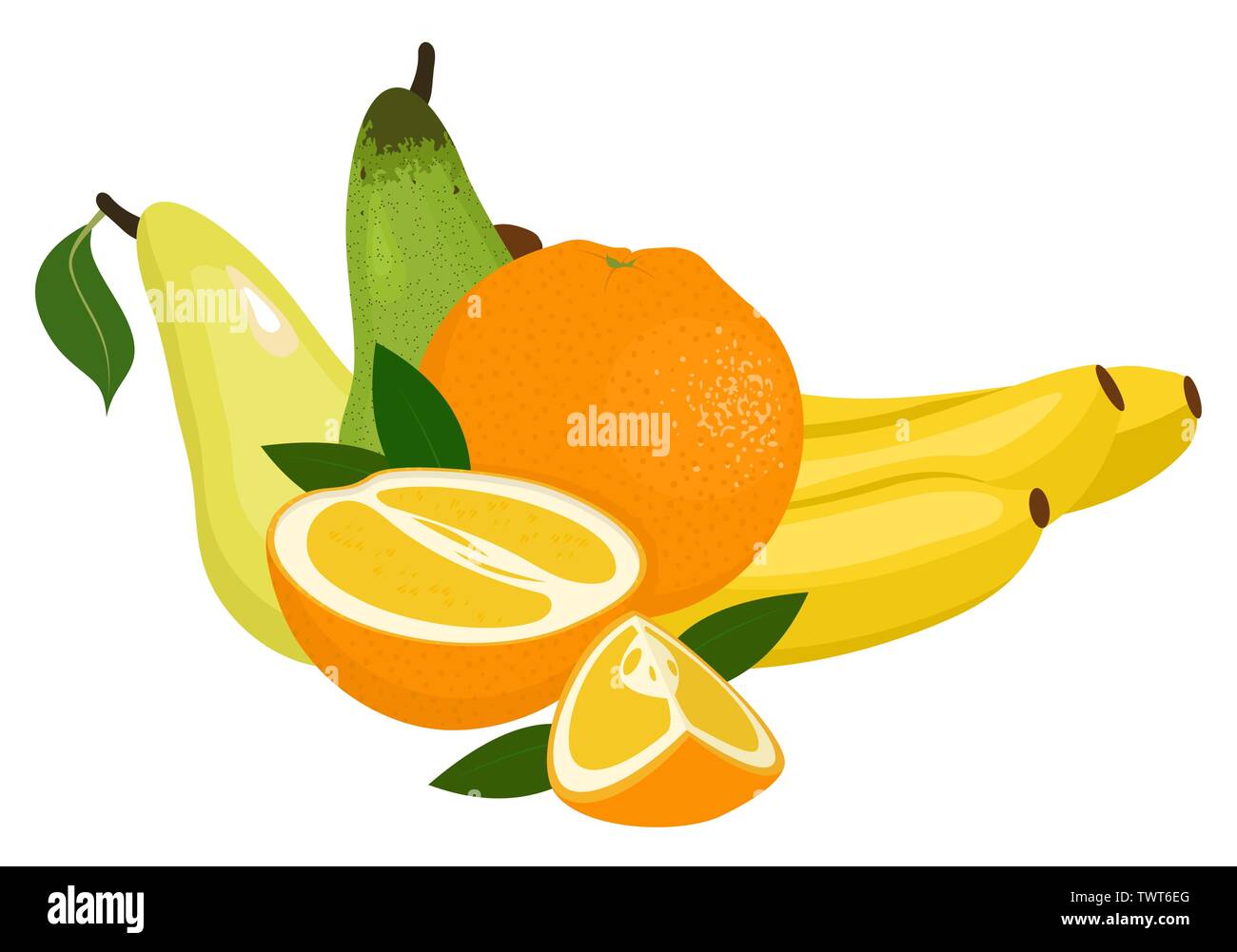 Oranges, pear and bananas. Vector illustration on a white background Stock Vector