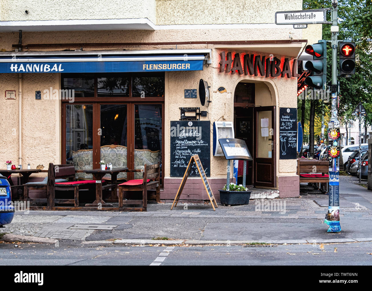 Hannibal Restaurant, cafe & cocktail bar exterior. Wühlischstrasse 24,  Friedrichshain-Berlin Stock Photo - Alamy