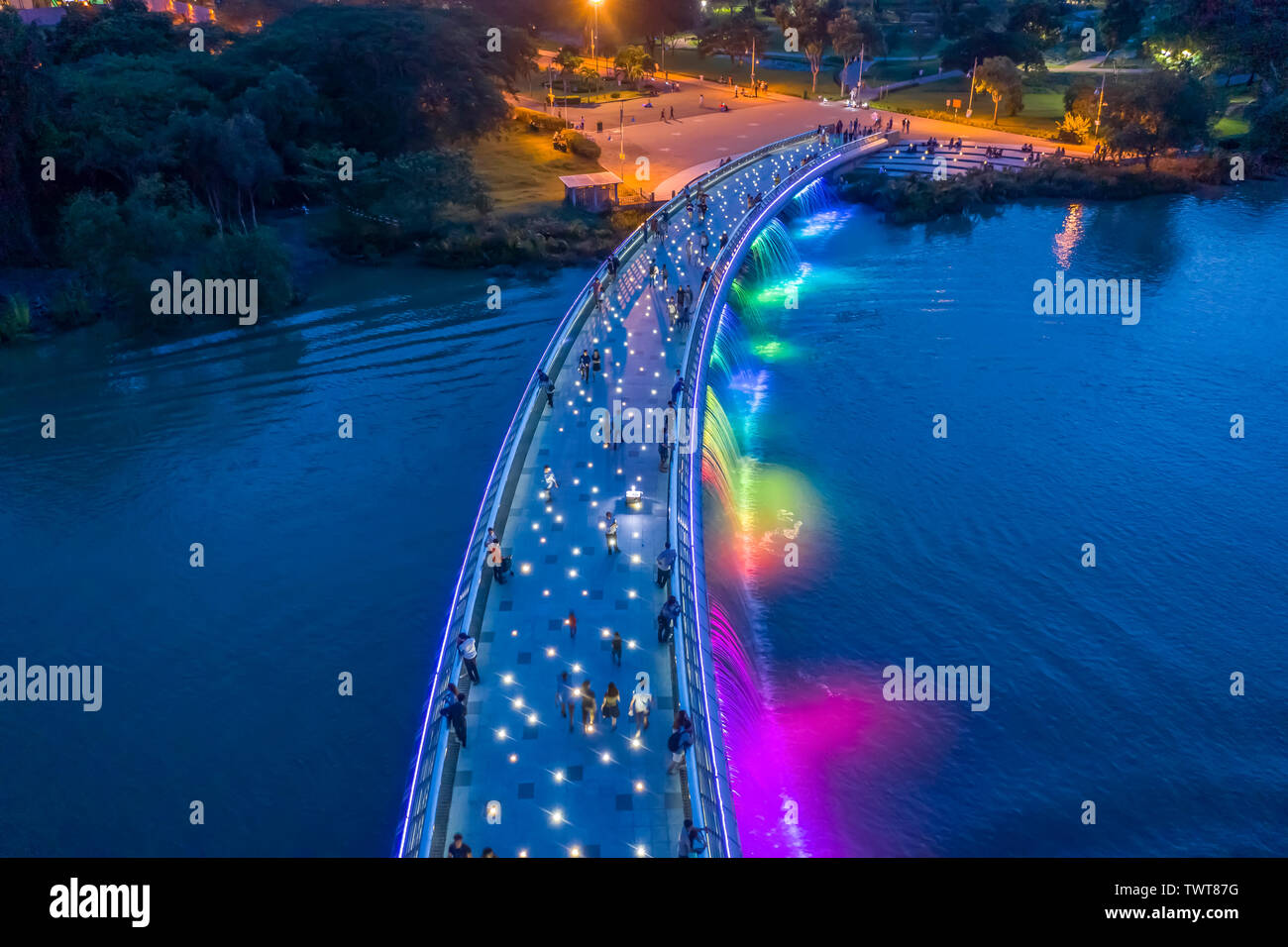 The Anh Sao (Starlight) Bridge is located in the heart of the international commercial and financial district of Phu My Hung. It is the first modern p Stock Photo