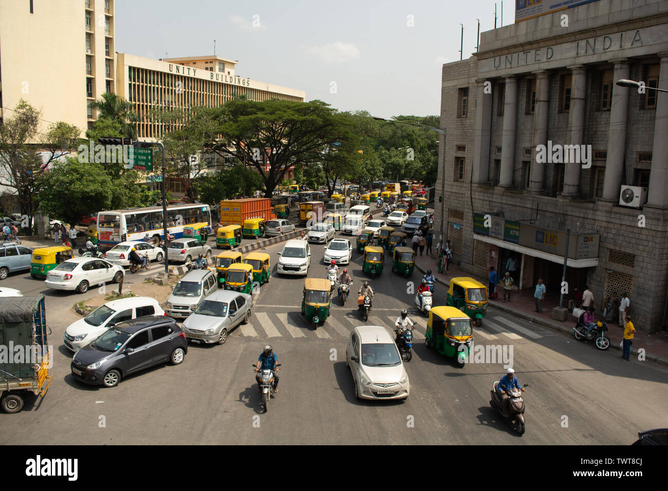 Bangalore, Karnataka India-June 04 2019 : Bengaluru city traffic near town hall, Bengaluru, India Stock Photo