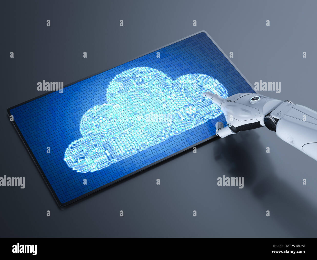 Cloud computing technology concept with 3d rendering humanoid robot ...