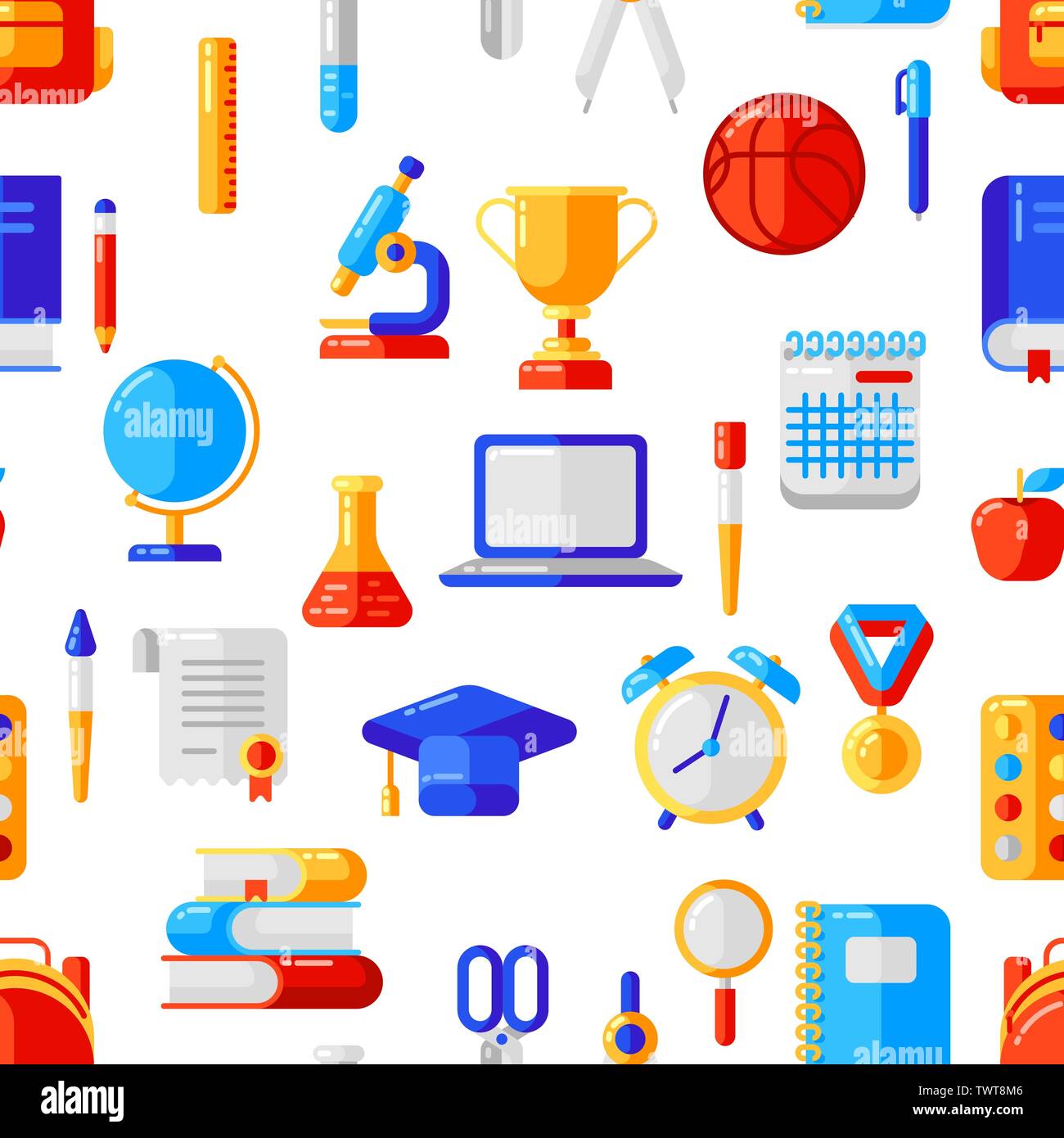 School seamless pattern with education icons and symbols Stock Vector ...