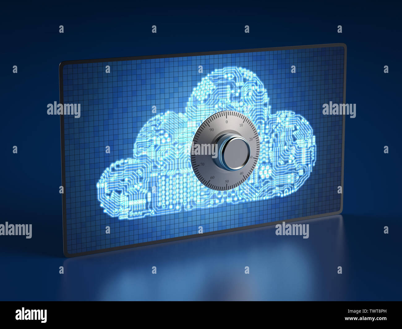 Cloud security concept with 3d rendering bank vault on circuit cloud ...