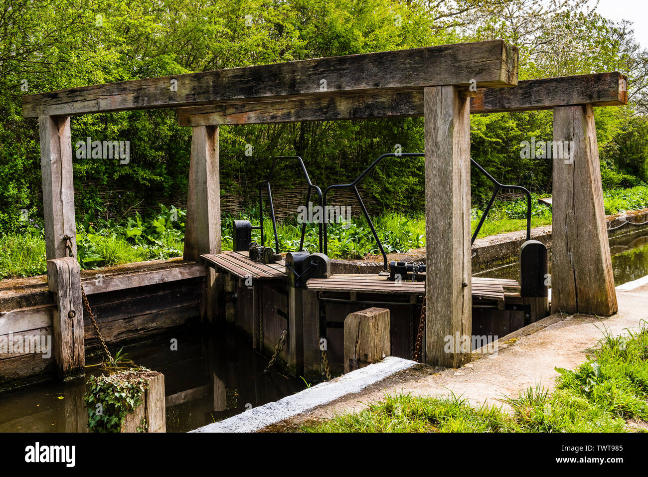 The lock gates on the canal at Flatford Mill, Suffolk, UK Stock Photo