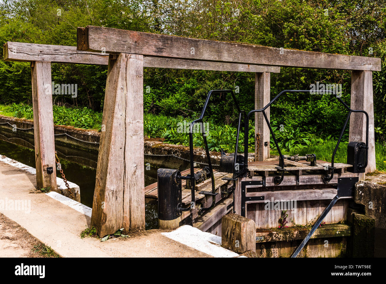 The lock gates on the canal at Flatford Mill, Suffolk, UK Stock Photo