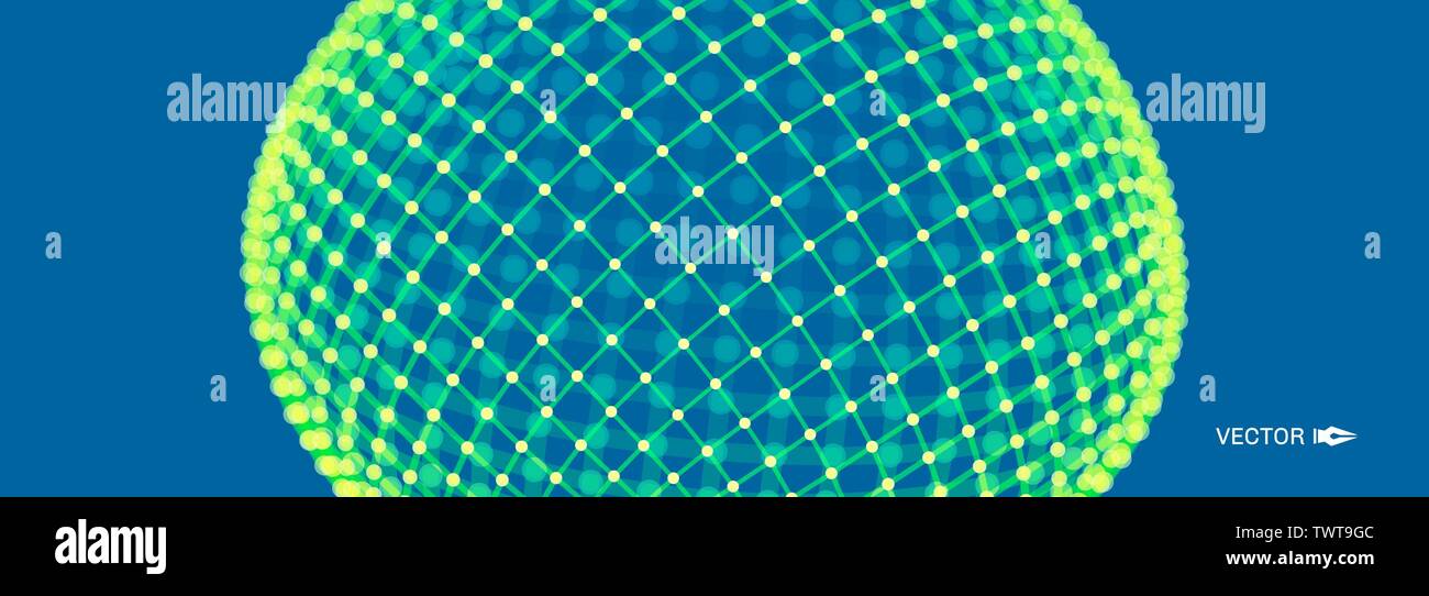 Wireframe object with lines and dots. Abstract 3d connection structure. Technology style. Stock Vector