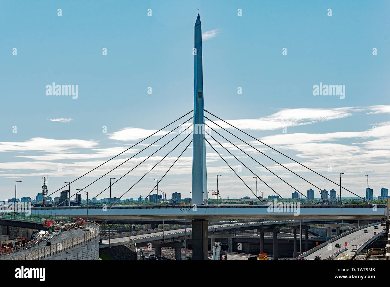 Views of the new St. Jacques Street Bridge in N.D.G., Montreal, Canada. Stock Photo