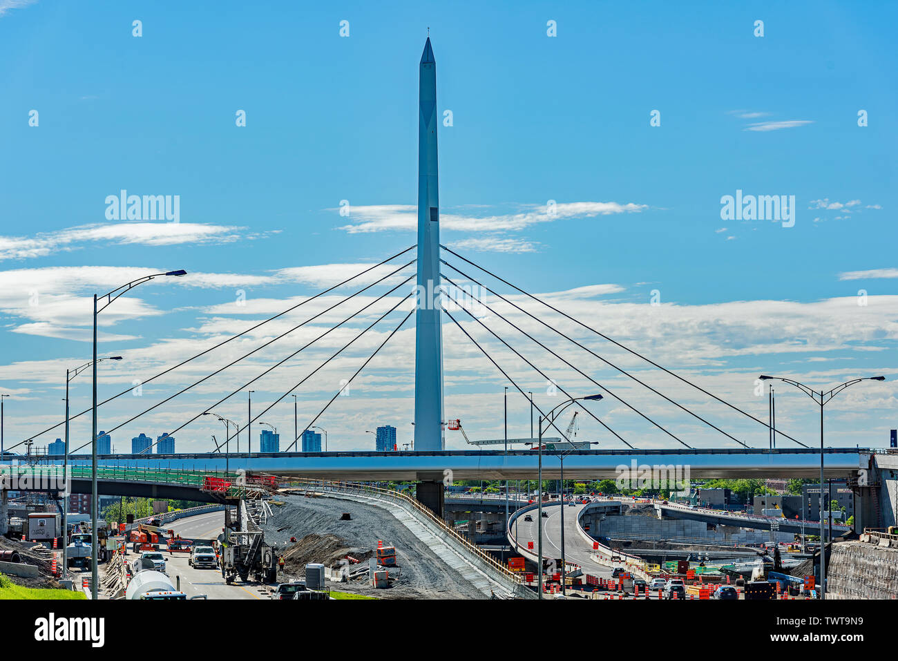 Views of the new St. Jacques Street Bridge in N.D.G., Montreal, Canada. Stock Photo