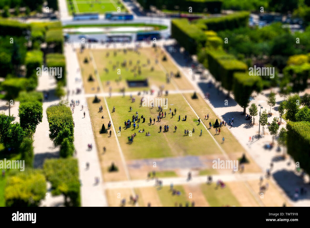 A miniature model of a scene taken from the Eiffel tower in Paris, France. Stock Photo