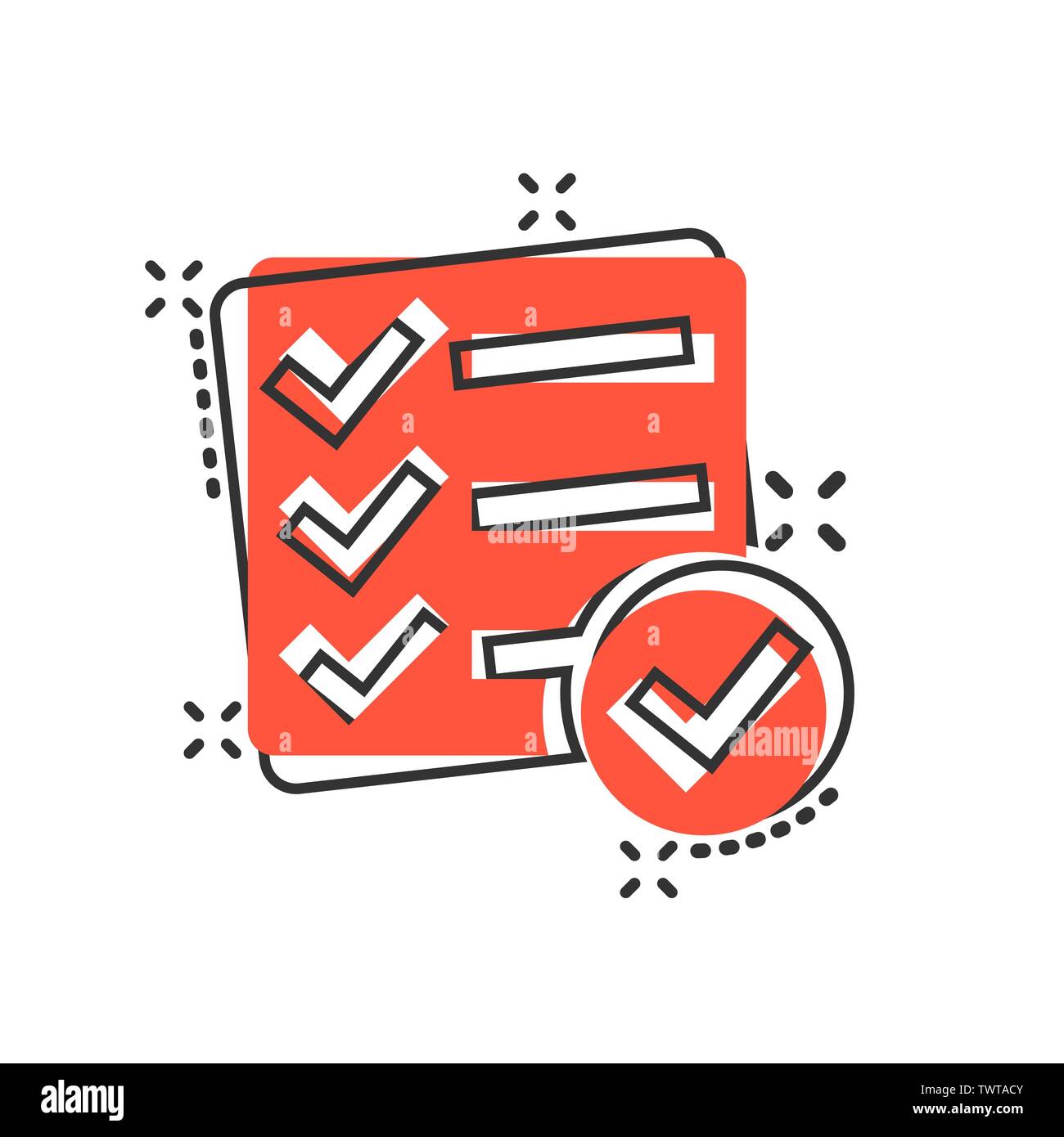 Checklist document sign icon in comic style. Survey vector cartoon ...