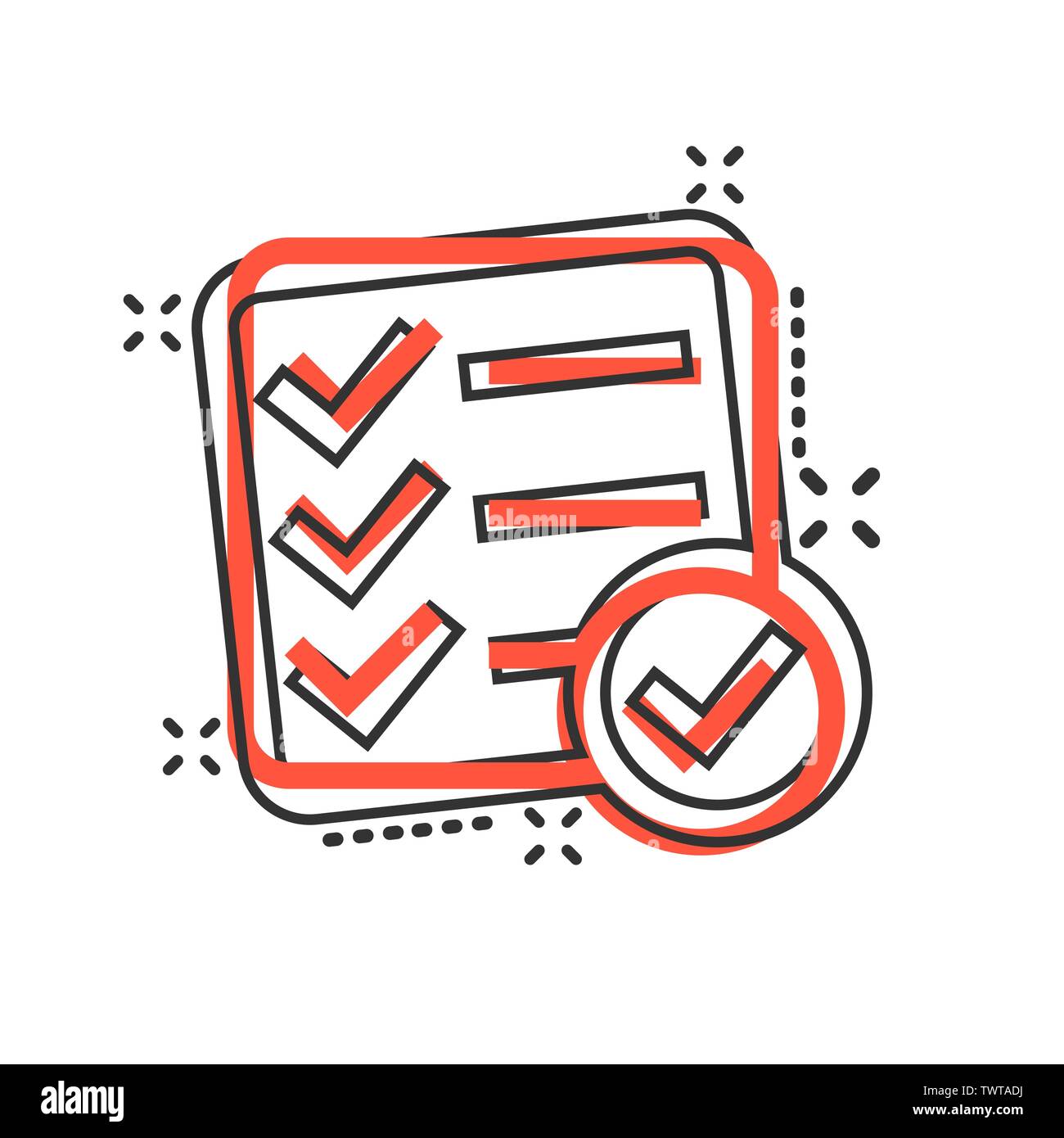 Checklist document sign icon in comic style. Survey vector cartoon ...