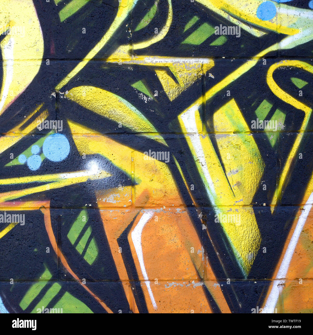 Fragment of colored street art graffiti paintings with contours and