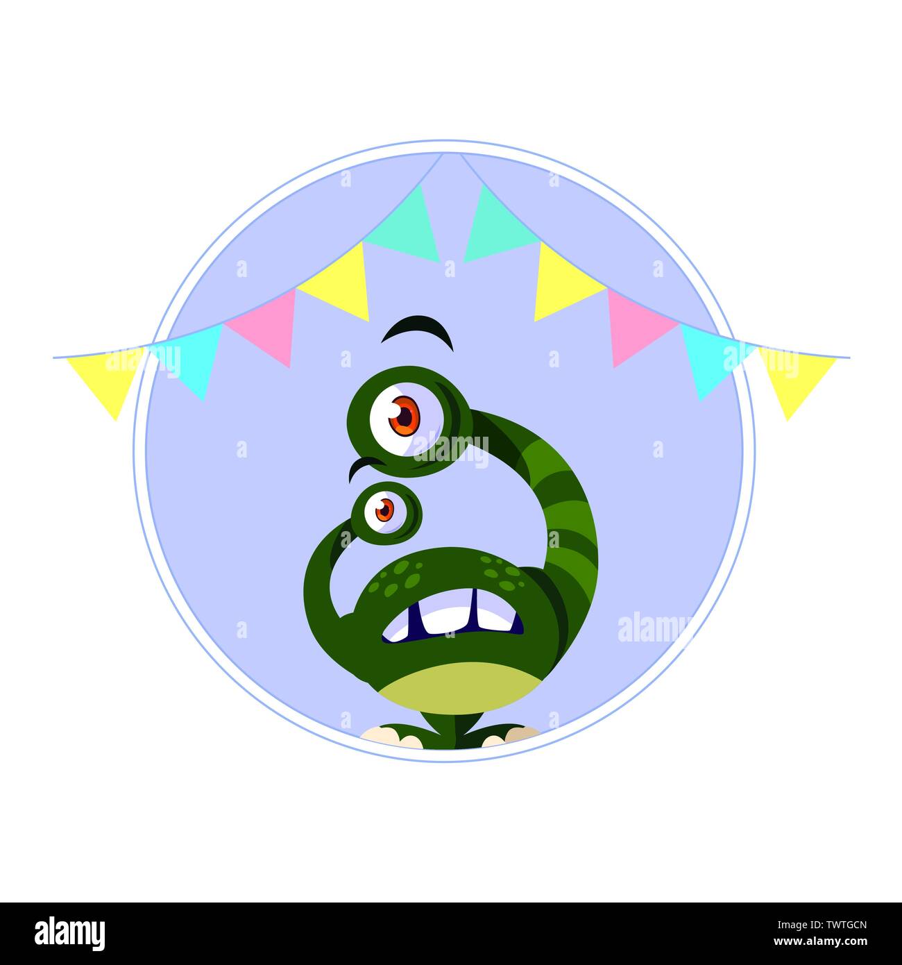 funny monster with bulging eyes and garlands party vector illustration ...